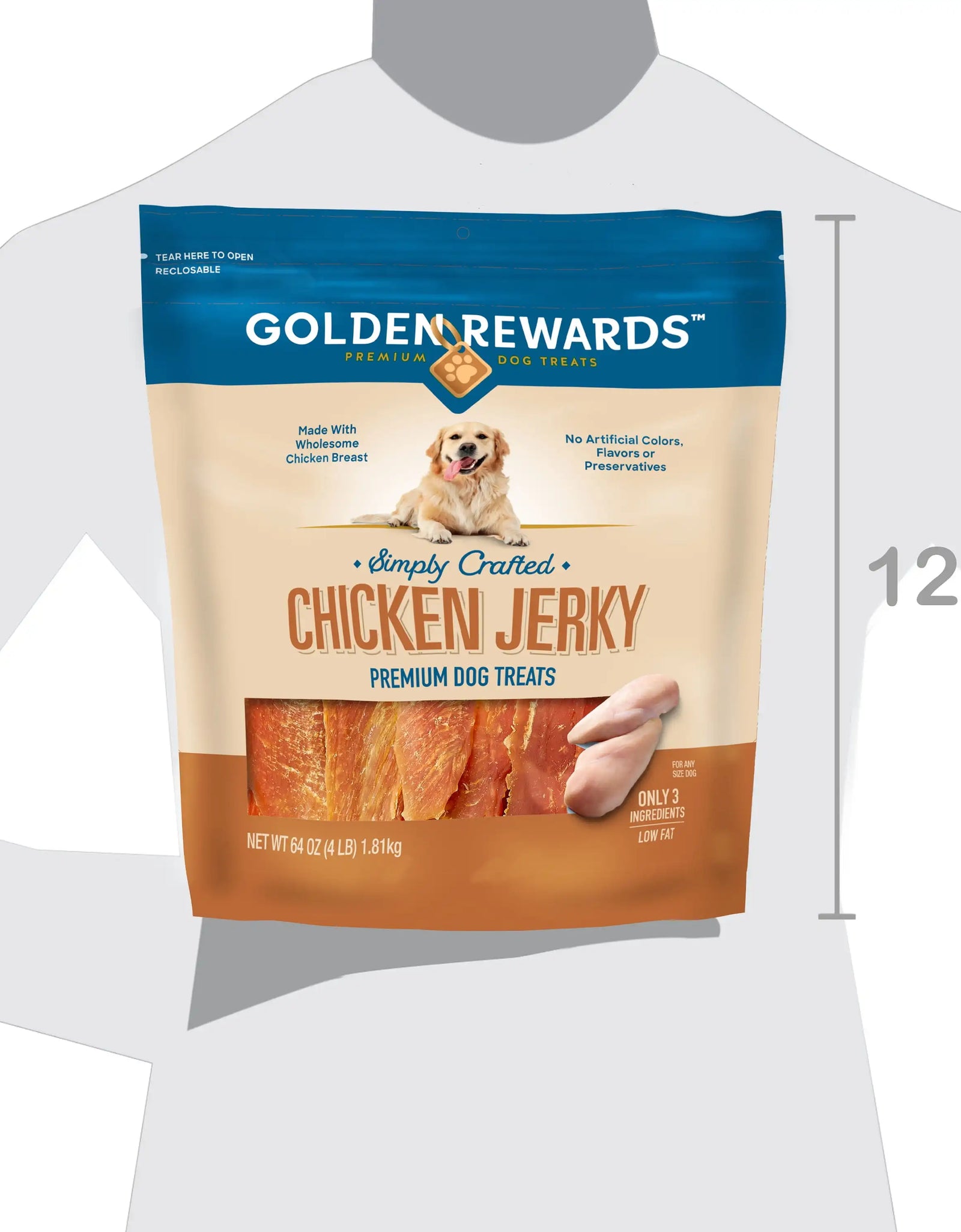 Chicken Flavor Premium Dry Jerky Treats for All Dogs, 64 Oz Dog Food & Treats