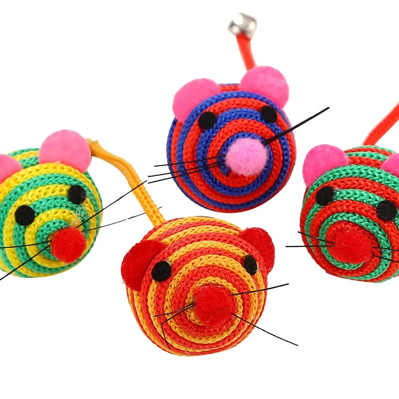 Pet Cat Toy Lovely Stripe Nylon Rope Round Ball Mouse Toy with Bell Pet Cat Chew Toy Cat Toy Interactive Mouse Ball Pet Products