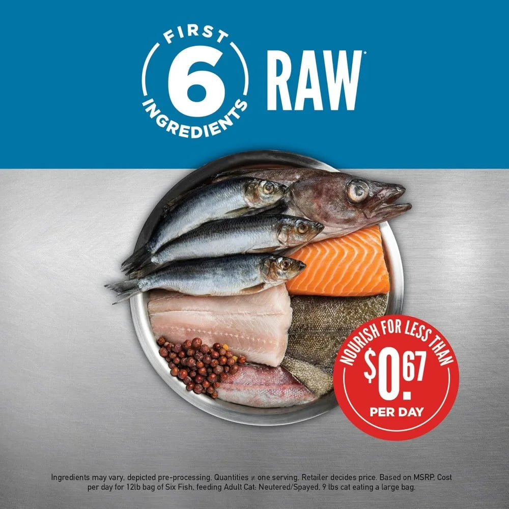 Cat Food,Dry  Food, Grain Free, Premium, High Protein, Fresh & Raw Animal Ingredients, Six Fish, 12lb，Cat Food