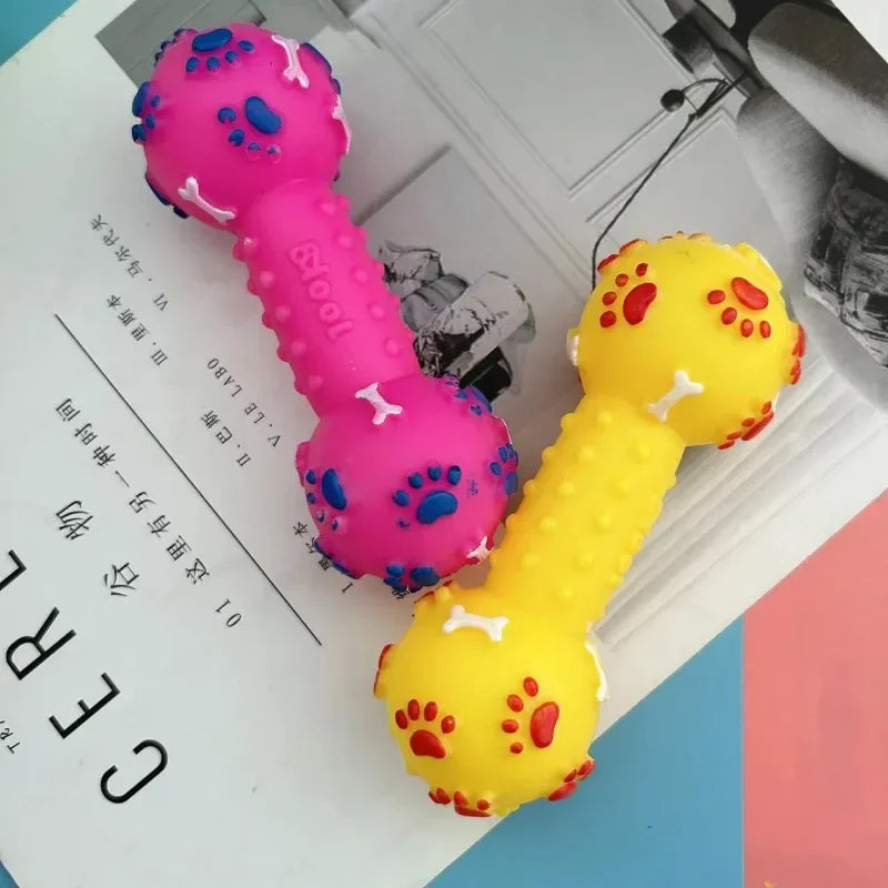 Pet Bite Toys Solid PVC Paw Print Dumbbell Chew Interactive Squeaker Play Sound Teeth Cleaning Non-toxic Household Animals Dogs