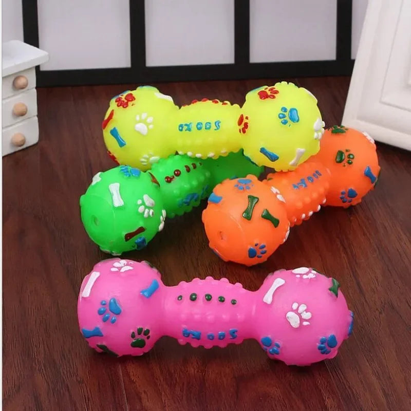 Pet Bite Toys Solid PVC Paw Print Dumbbell Chew Interactive Squeaker Play Sound Teeth Cleaning Non-toxic Household Animals Dogs