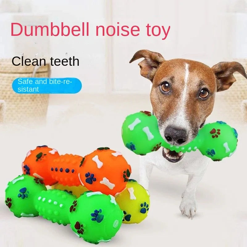 Pet Bite Toys Solid PVC Paw Print Dumbbell Chew Interactive Squeaker Play Sound Teeth Cleaning Non-toxic Household Animals Dogs