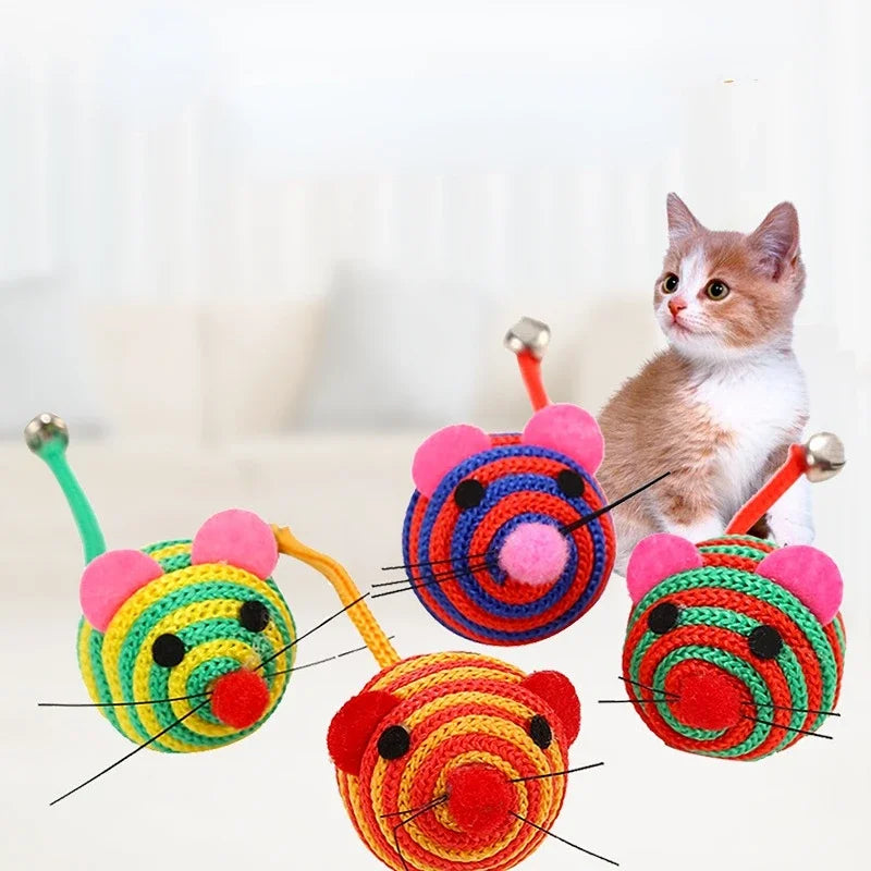 Pet Cat Toy Lovely Stripe Nylon Rope Round Ball Mouse Toy with Bell Pet Cat Chew Toy Cat Toy Interactive Mouse Ball Pet Products