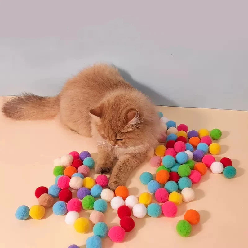 Interactive Launch Training Cat Toys Creative Kittens Mini Pompoms Games Stretch Plush Ball Toys Cat Puppy Toys Supplies