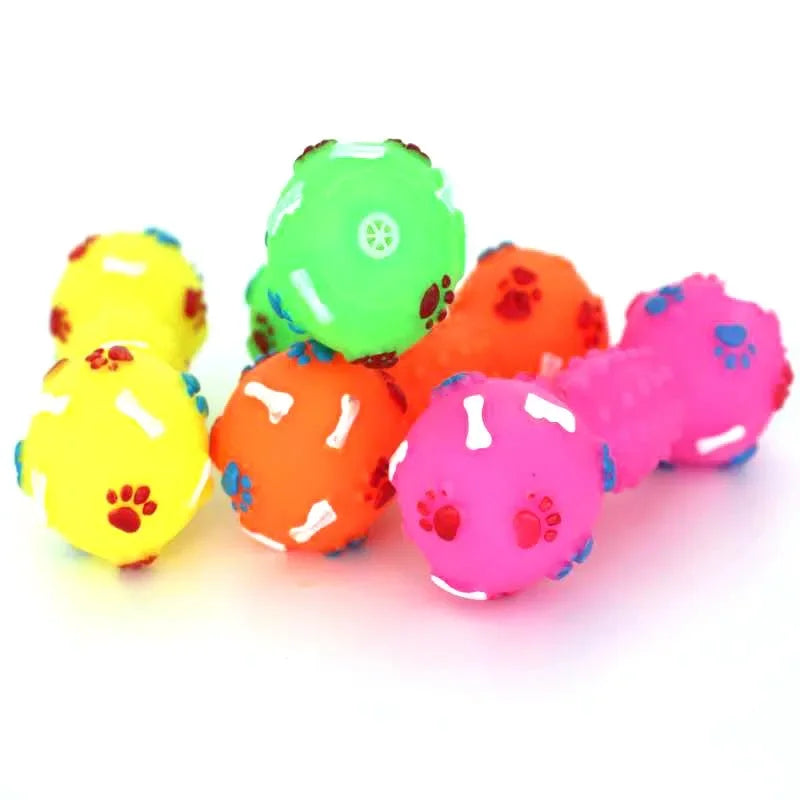 Pet Bite Toys Solid PVC Paw Print Dumbbell Chew Interactive Squeaker Play Sound Teeth Cleaning Non-toxic Household Animals Dogs