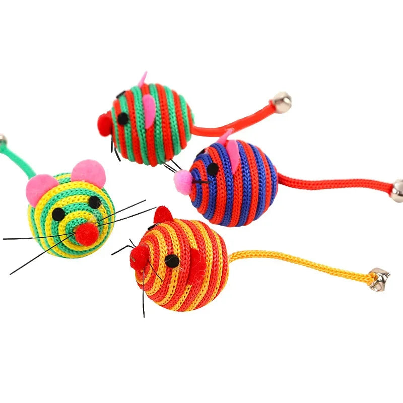 Pet Cat Toy Lovely Stripe Nylon Rope Round Ball Mouse Toy with Bell Pet Cat Chew Toy Cat Toy Interactive Mouse Ball Pet Products